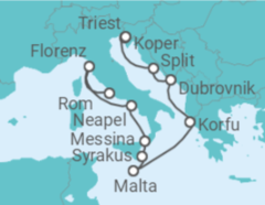 Reiseroute der Kreuzfahrt  Von Civitavecchia (Rom) nach Venedig  - NCL Norwegian Cruise Line