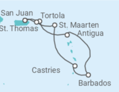 Reiseroute der Kreuzfahrt  Südkaribik ab Puerto Rico - NCL Norwegian Cruise Line