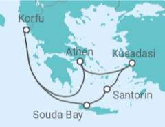Reiseroute der Kreuzfahrt  Griechenland ab Korfu - AIDA