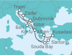 Reiseroute der Kreuzfahrt  Adria & Griechenland - AIDA