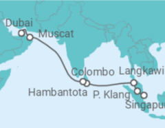 Reiseroute der Kreuzfahrt  15 Nächte - Singapur bis Dubai - Mein Schiff