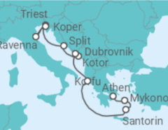 Reiseroute der Kreuzfahrt  Slowenien, Kroatien, Montenegro, Griechenland - NCL Norwegian Cruise Line