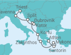 Reiseroute der Kreuzfahrt  Griechenland, Montenegro, Kroatien - NCL Norwegian Cruise Line