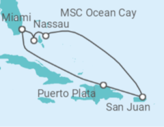 Reiseroute der Kreuzfahrt  Puerto Rico, Bahamas - MSC Cruises