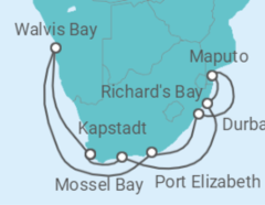 Reiseroute der Kreuzfahrt  Namibia, Südafrika, Mosambik - Regent Seven Seas