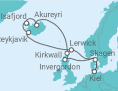 Reiseroute der Kreuzfahrt  Nordische Inseln mit Island ab Kiel - AIDA