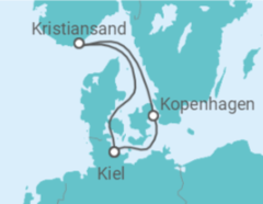 Reiseroute der Kreuzfahrt  Kurzreise nach Kristiansand & Kopenhagen - AIDA
