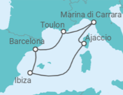 Reiseroute der Kreuzfahrt  Frankreich, Spanien - Virgin Voyages