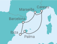 Reiseroute der Kreuzfahrt  Französische Düfte & Ibiza Nights   - Virgin Voyages