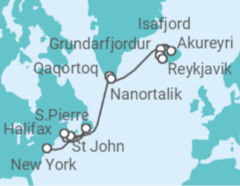 Reiseroute der Kreuzfahrt  Kanada, Grönland, Island - NCL Norwegian Cruise Line