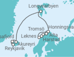 Reiseroute der Kreuzfahrt  Von Tromsö (Norwegen) nach Reykjavik (Island) - NCL Norwegian Cruise Line