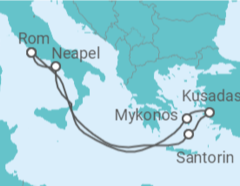 Reiseroute der Kreuzfahrt  Griechenland, Türkei, Italien - Royal Caribbean