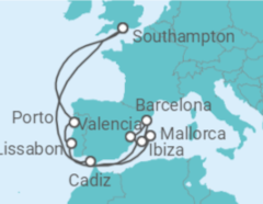 Reiseroute der Kreuzfahrt  Portugal, Spanien - Celebrity Cruises