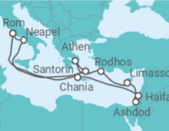 Reiseroute der Kreuzfahrt  Griechenland, Israel, Zypern, Italien - Royal Caribbean