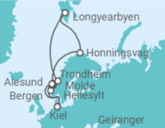 Reiseroute der Kreuzfahrt  14 Nächte - Norwegen mit Nordkap & Trondheim - Mein Schiff