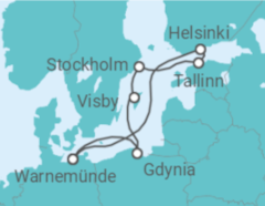 Reiseroute der Kreuzfahrt  8 Nächte - Ostsee mit Helsinki & Stockholm - Mein Schiff