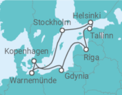 Reiseroute der Kreuzfahrt  10 Nächte - Ostsee mit Helsinki & Tallinn I - Mein Schiff