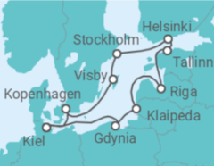 Reiseroute der Kreuzfahrt  12 Nächte - Ostsee mit Riga & Helsinki - Mein Schiff