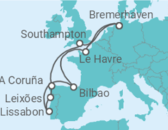 Reiseroute der Kreuzfahrt  12 Nächte - Westeuropa mit Lissabon - Mein Schiff