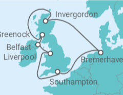 Reiseroute der Kreuzfahrt  10 Nächte - Großbritannien mit Belfast - Mein Schiff