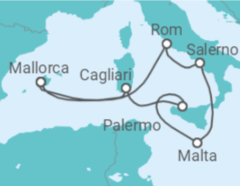 Reiseroute der Kreuzfahrt  9 Nächte - Westliches Mittelmeer mit Malta  - Mein Schiff