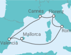 Reiseroute der Kreuzfahrt  7 Nächte - Westliches Mittelmeer mit Valencia - Mein Schiff