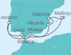 Reiseroute der Kreuzfahrt  10 Nächte - Westliches Mittelmeer mit Lissabon - Mein Schiff