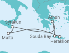Reiseroute der Kreuzfahrt  7 Nächte - Östliches Mittelmeer mit Malta - Mein Schiff