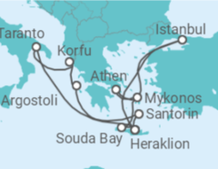 Reiseroute der Kreuzfahrt  14 Nächte - Östliches Mittelmeer mit Kreta & Korfu - Mein Schiff