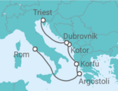 Reiseroute der Kreuzfahrt  Griechenland, Montenegro, Kroatien - Cunard
