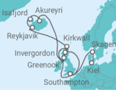 Reiseroute der Kreuzfahrt  Island Kreuzfahrt ab Kiel - Cunard