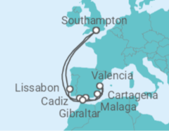 Reiseroute der Kreuzfahrt  Spanien, Gibraltar, Portugal - Cunard