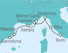 Reiseroute der Kreuzfahrt  Spanien, Monaco, Frankreich, Italien - WindStar Cruises