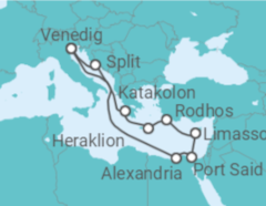 Reiseroute der Kreuzfahrt  Griechenland, Zypern, Ägypten, Kroatien - MSC Cruises