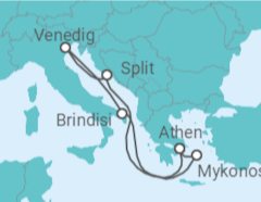 Reiseroute der Kreuzfahrt  Italien, Griechenland, Kroatien Alles Inklusive - MSC Cruises