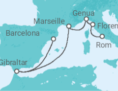 Reiseroute der Kreuzfahrt  Mediterranean with France & Italy - Princess Cruises