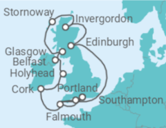 Reiseroute der Kreuzfahrt  Ireland, Scottish Highlands &Wales - Princess Cruises