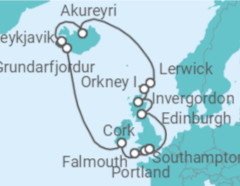 Reiseroute der Kreuzfahrt  Icelandic Fjords & British Isles - Princess Cruises