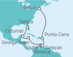 Reiseroute der Kreuzfahrt  Mexiko, Kaimaninseln, Aruba, Curaçao - NCL Norwegian Cruise Line