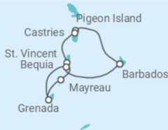 Reiseroute der Kreuzfahrt  St. Vincent und Grenadinen - WindStar Cruises