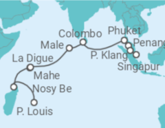 Reiseroute der Kreuzfahrt  Von Mauritius (Port Luis) nach Singapur - NCL Norwegian Cruise Line