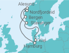 Reiseroute der Kreuzfahrt  Norwegen ab Hamburg nach Kiel - AIDA