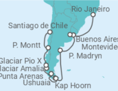 Reiseroute der Kreuzfahrt  Von Rio de Janeiro (Brasilien) nach Santiago de Chile - Cunard