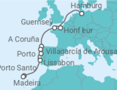 Reiseroute der Kreuzfahrt  Westeuropa mit Madeira – Kulturelle Schätze und große Geschichte - Hapag-Lloyd Cruises
