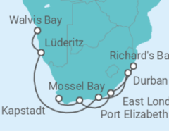 Reiseroute der Kreuzfahrt  Wildes Südafrika – Safari der Kontraste in ungezähmter Wildnis - Hapag-Lloyd Cruises