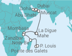 Reiseroute der Kreuzfahrt  Von Doha (Qatar) nach Mauritius (Port Luis) - NCL Norwegian Cruise Line