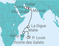 Reiseroute der Kreuzfahrt  Réunion, Madagaskar, Seychellen, Oman, Vereinigte Arabische Emirate - NCL Norwegian Cruise Line