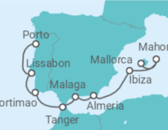 Reiseroute der Kreuzfahrt  Mondänes Flair und iberische Lebensart - Hapag-Lloyd Cruises