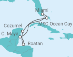 Reiseroute der Kreuzfahrt  Im Reich der Maya und Bahamas - MSC Cruises
