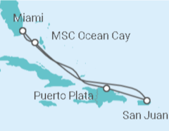 Reiseroute der Kreuzfahrt  Große Antillen und Bahamas
 - MSC Cruises